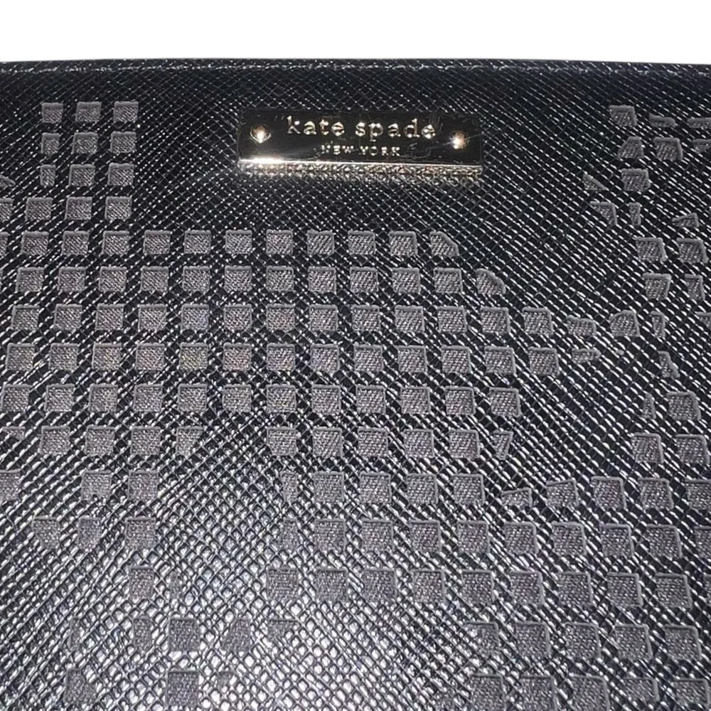 EUC Kate Spade Black Floral Cutout Wristlet Zip Around Long Wallet Clutch Gold